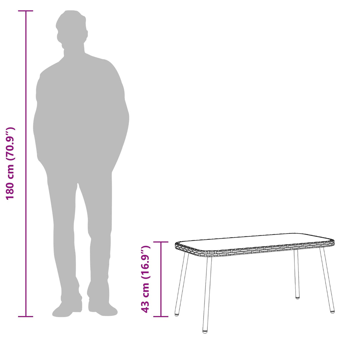 Coffee Table Black 90 x 45 x 43 cm Poly Rattan and glass