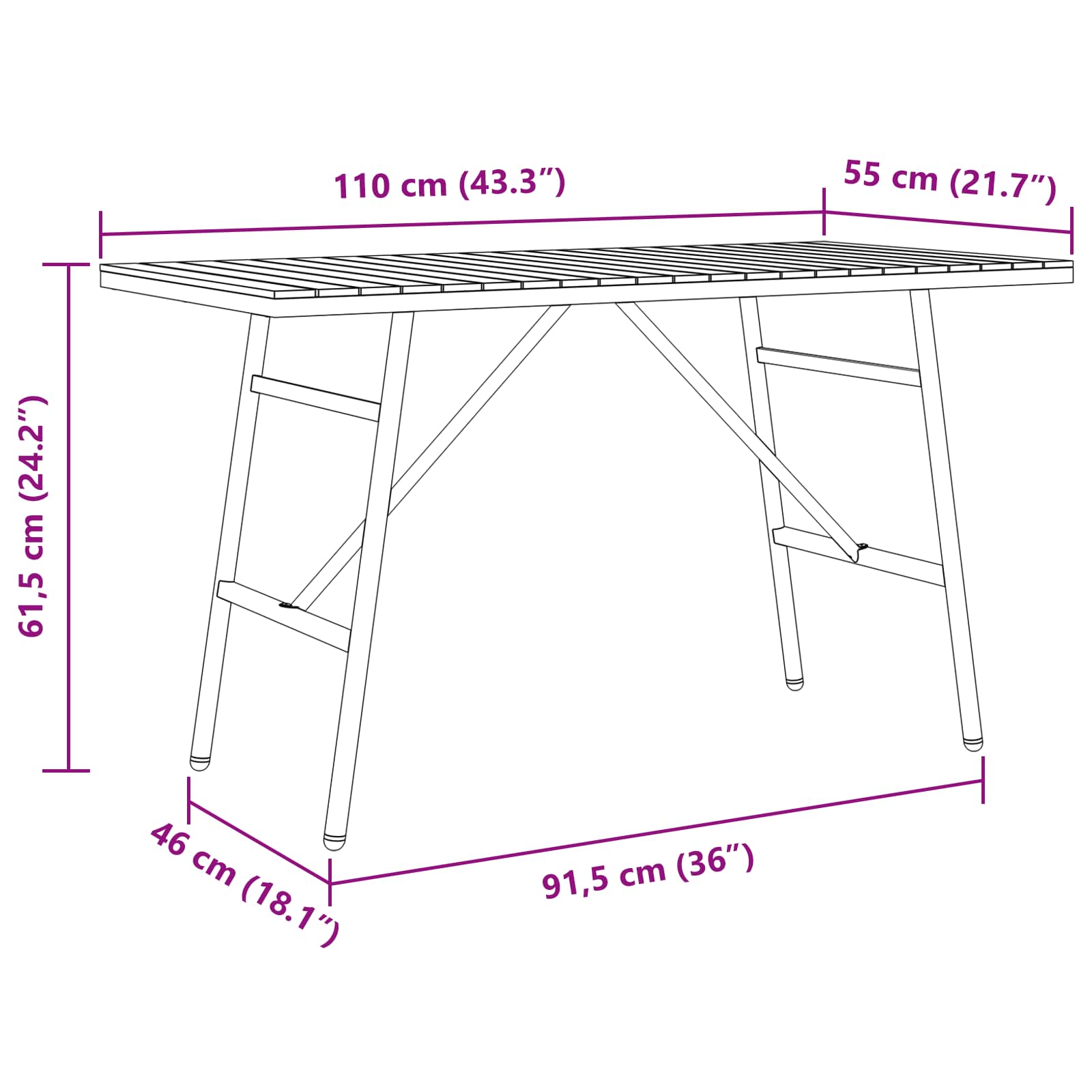 Dining Table Brown 110 x 55 x 61,5 cm Solid Acacia Wood