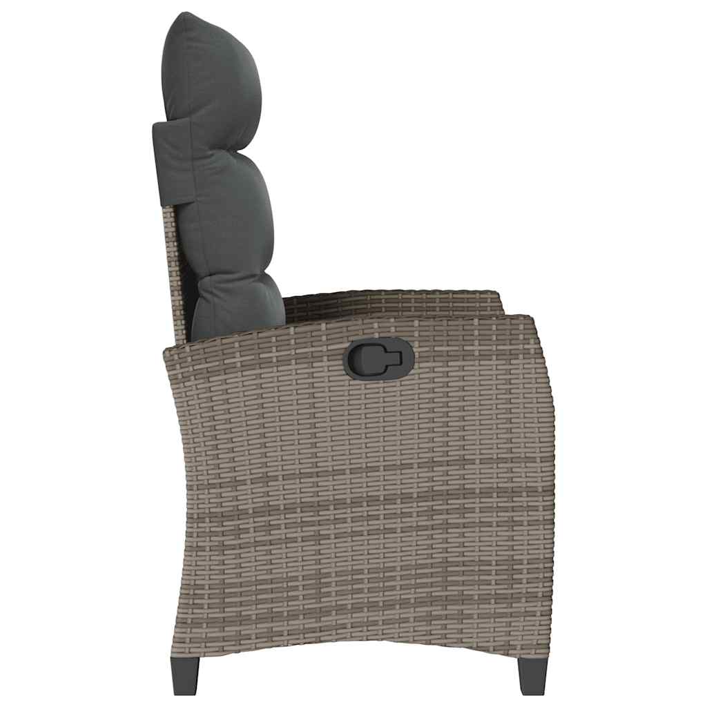 Reclining Garden Chair with Side Table Grey Poly Rattan