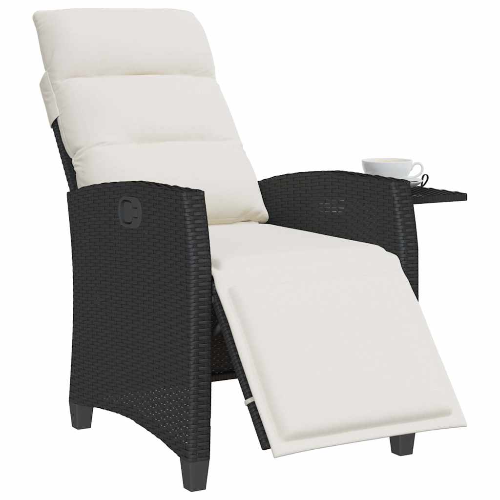 Reclining Garden Chair with Side Table Black Poly Rattan