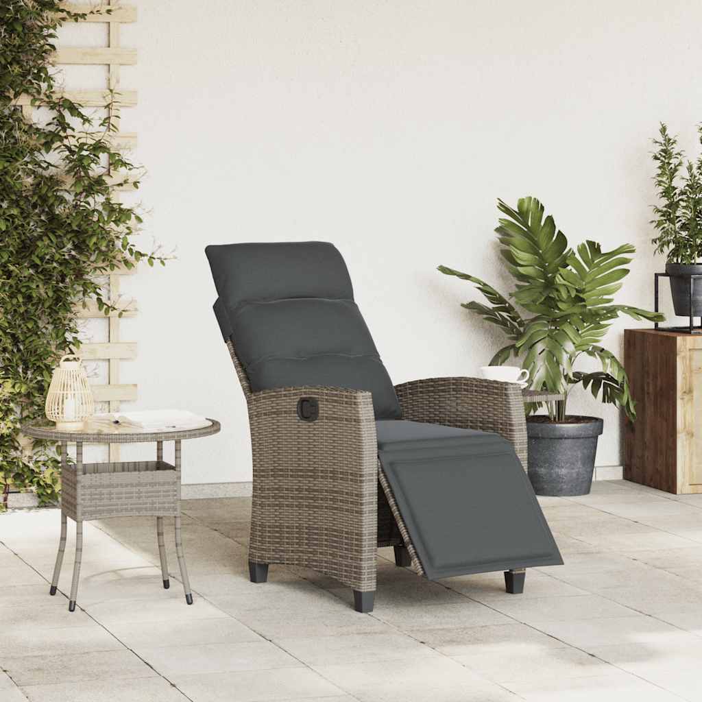 Reclining Garden Chair with Side Table Grey Poly Rattan