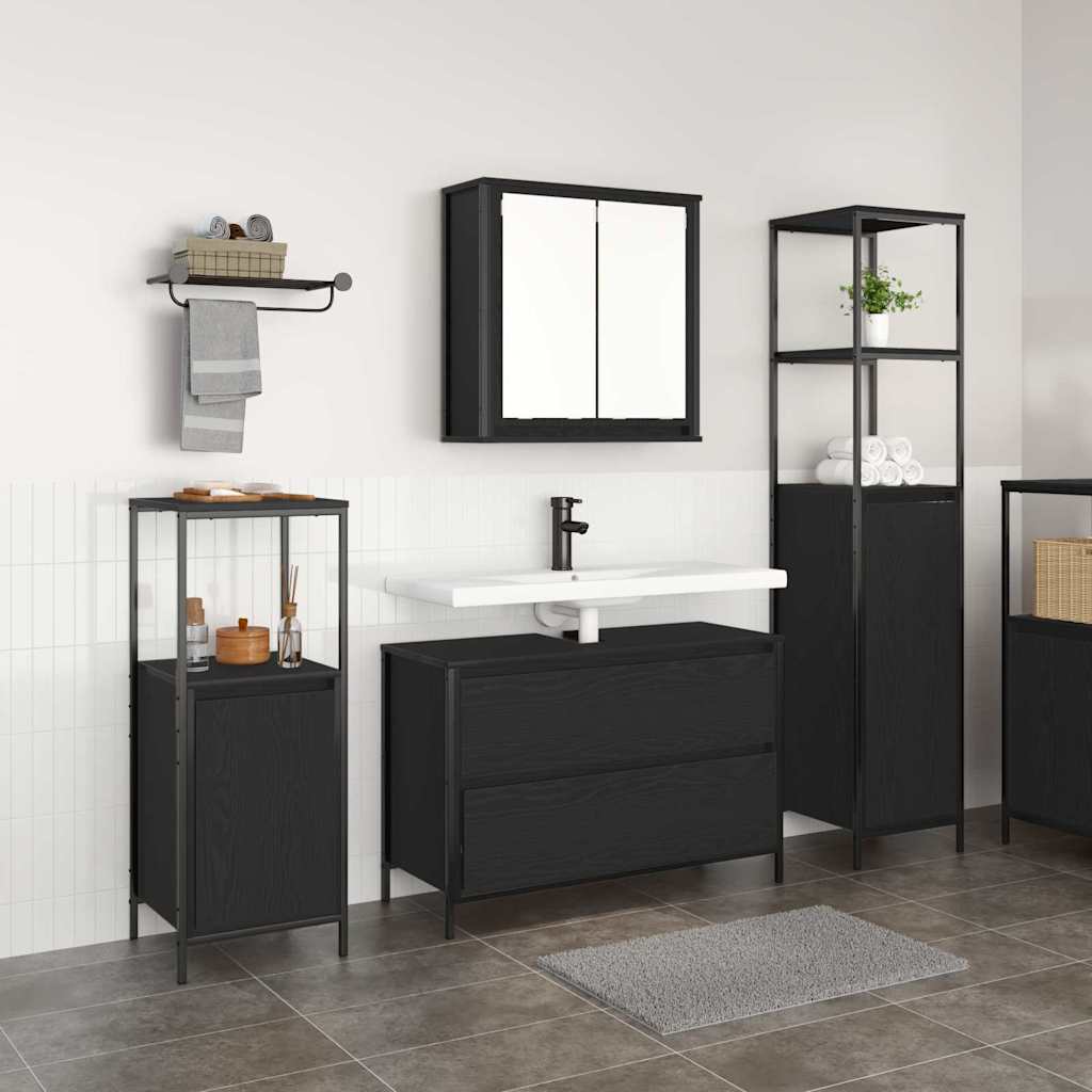 Bathroom Furniture Set 3 pcs Black Oak Engineered Wood