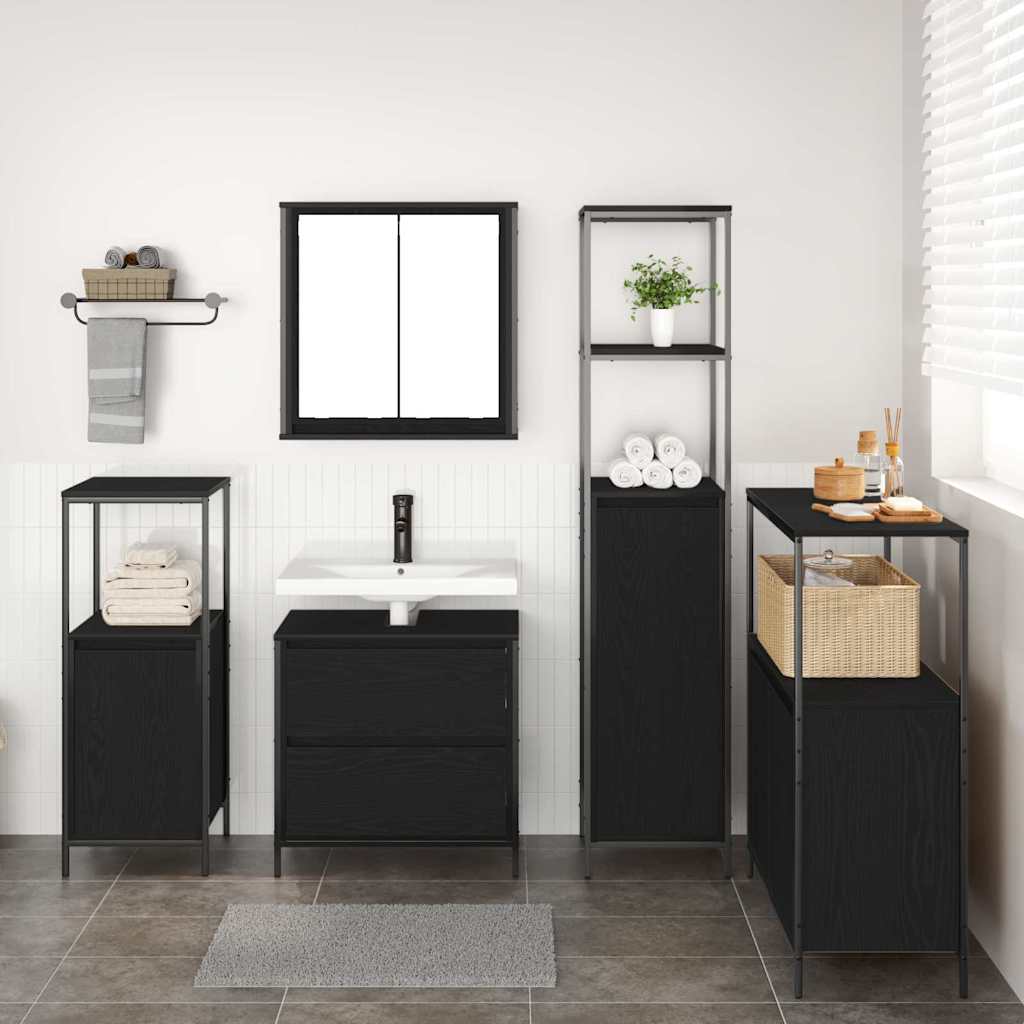 Bathroom Furniture Set with Shelf 5 pcs Black 76.5 x 35 x 95 cm