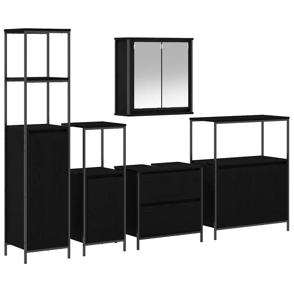 Bathroom Furniture Set with Shelf 5 pcs Black 76.5 x 35 x 95 cm