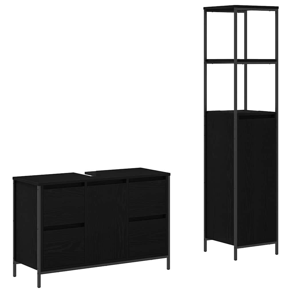 Bathroom Furniture Set with Drawer with Shelf 2 pcs Black oak