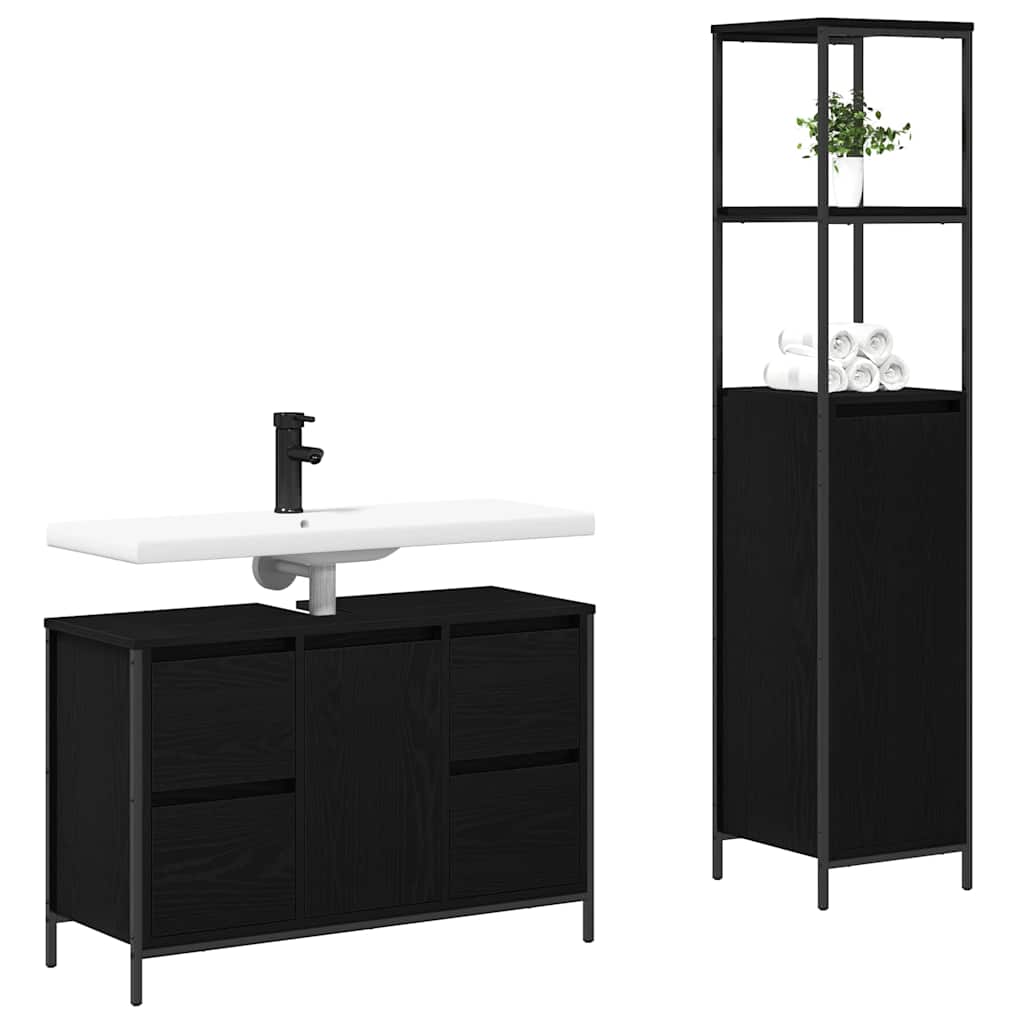 Bathroom Furniture Set with Drawer with Shelf 2 pcs Black oak