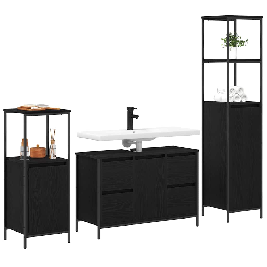 Bathroom Furniture Set 3 pcs Black Oak Engineered Wood