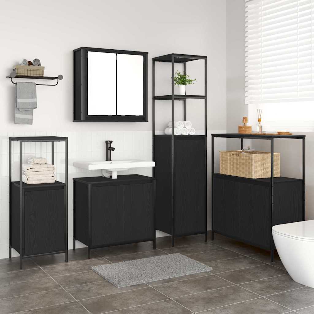 Bathroom Furniture Set 5 pcs Black Oak Engineered Wood