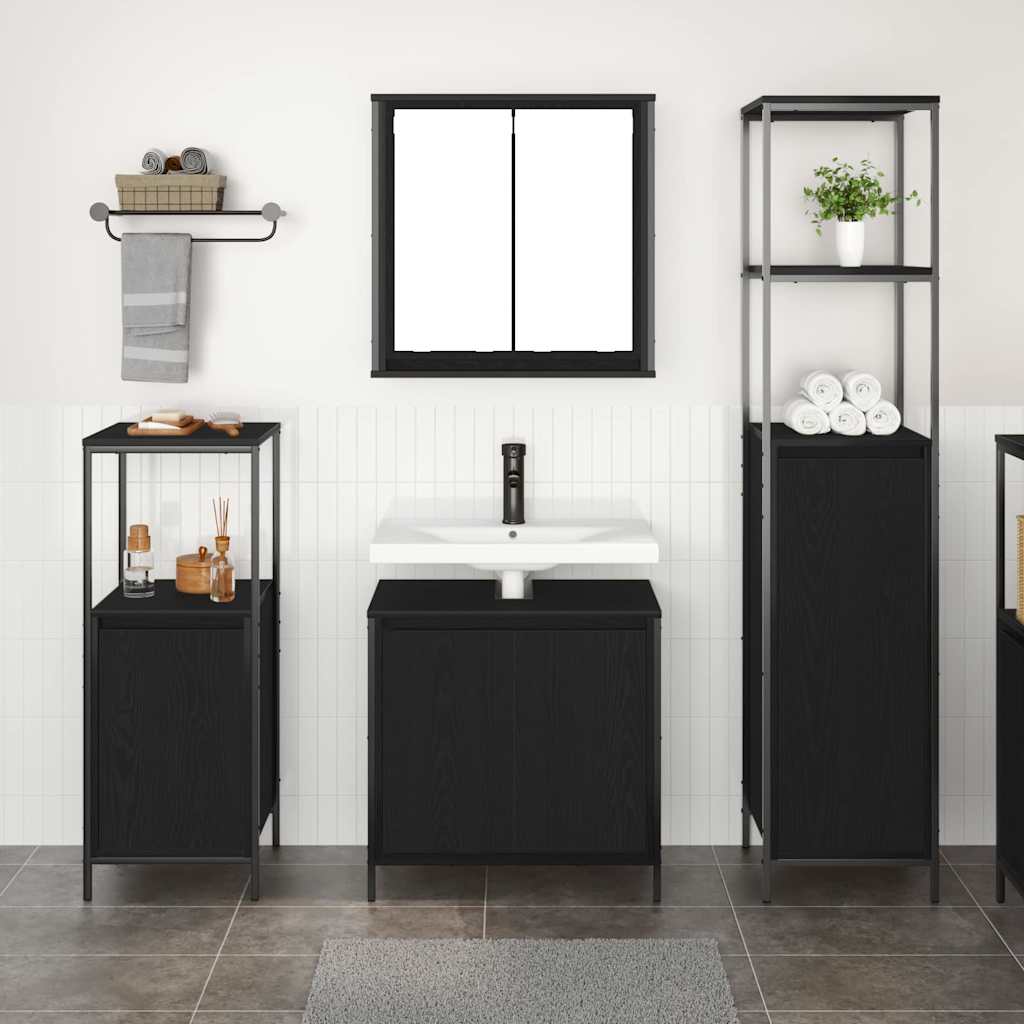 Bathroom Furniture Set 3 pcs Black Oak Engineered Wood