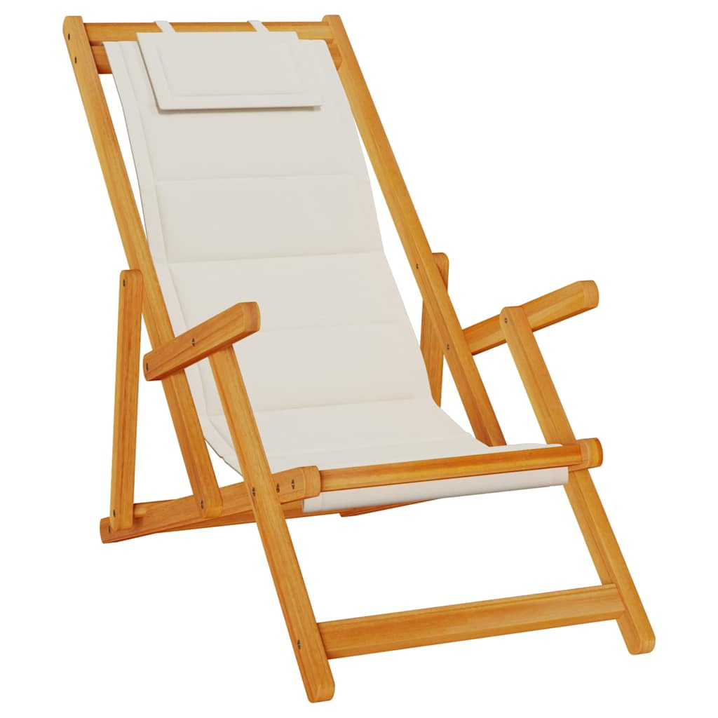 Folding Beach Chair with Armrests Light Grey Acacia Wood &amp; Textilene