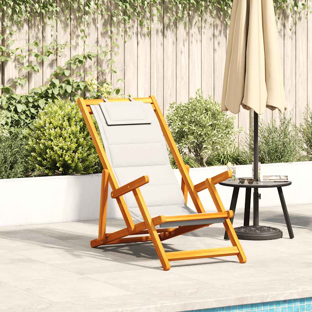 Folding Beach Chair with Armrests Light Grey Acacia Wood &amp; Textilene