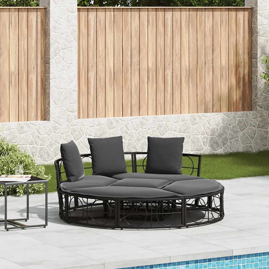Outdoor Lounge Bed without Canopy Black Poly Rattan