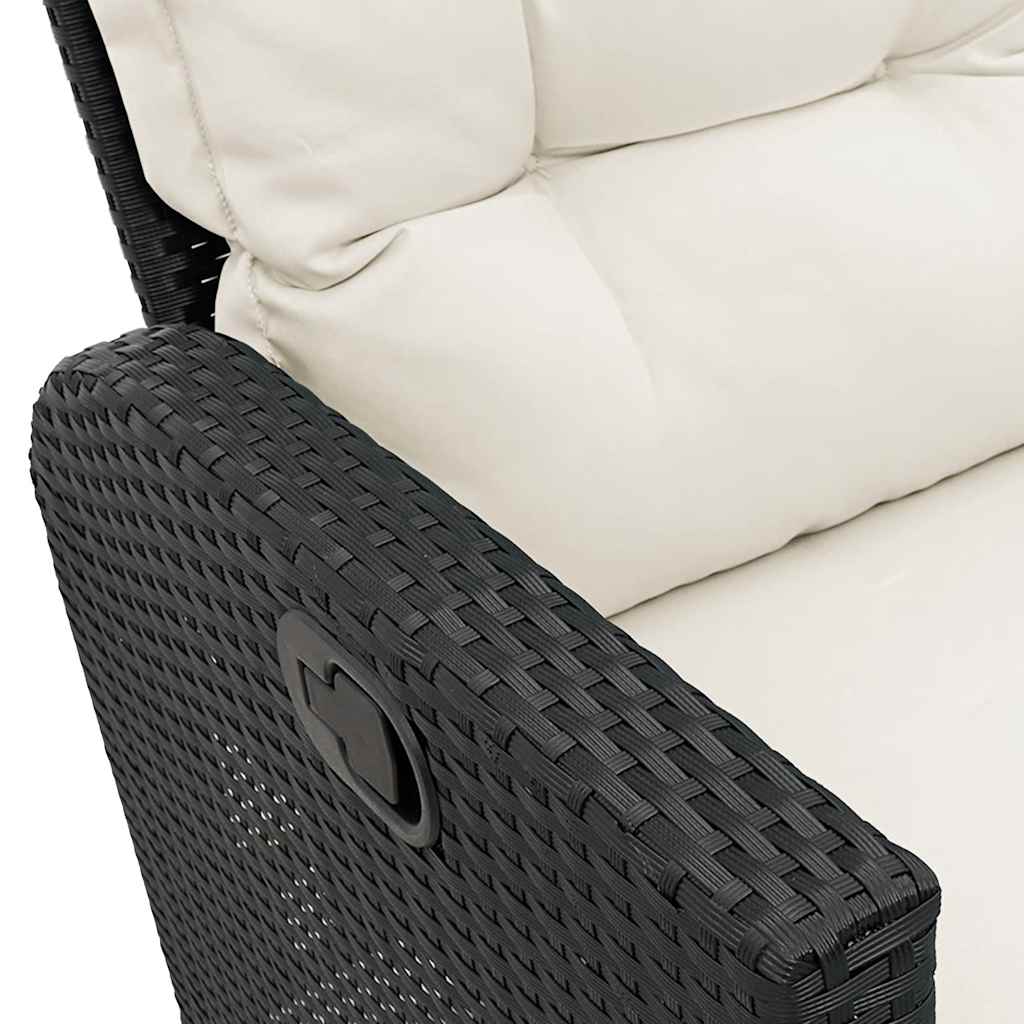 Reclining Garden Sofa with Cushions L-shaped Black Poly Rattan