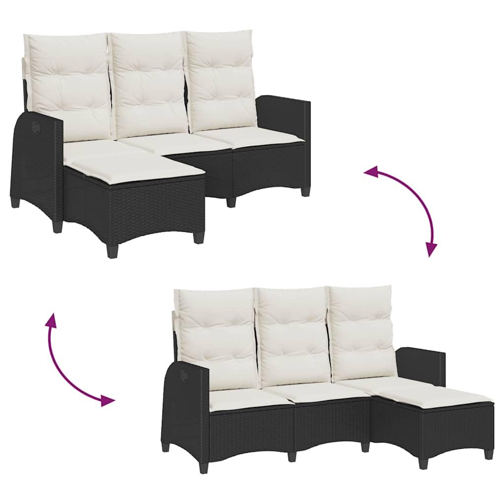 Reclining Garden Sofa with Cushions L-shaped Black Poly Rattan