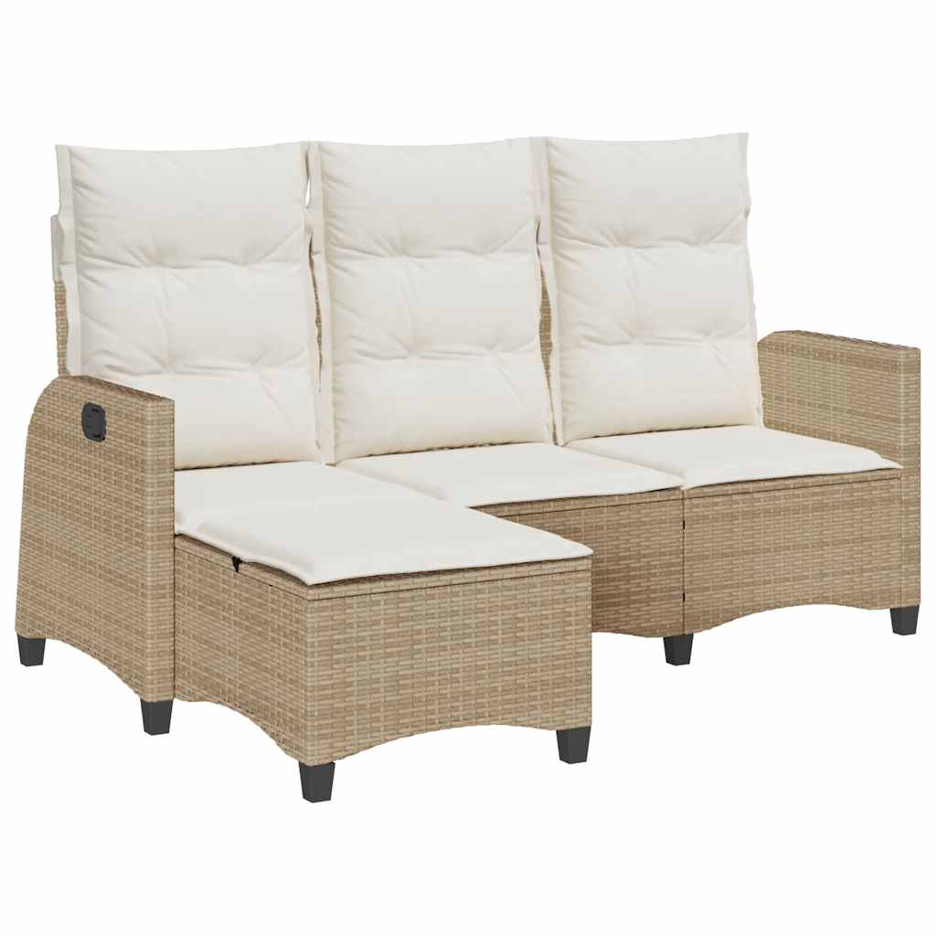 Reclining Garden Sofa with Cushions L-shaped Beige Poly Rattan