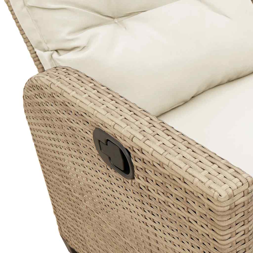 Reclining Garden Sofa with Cushions L-shaped Beige Poly Rattan