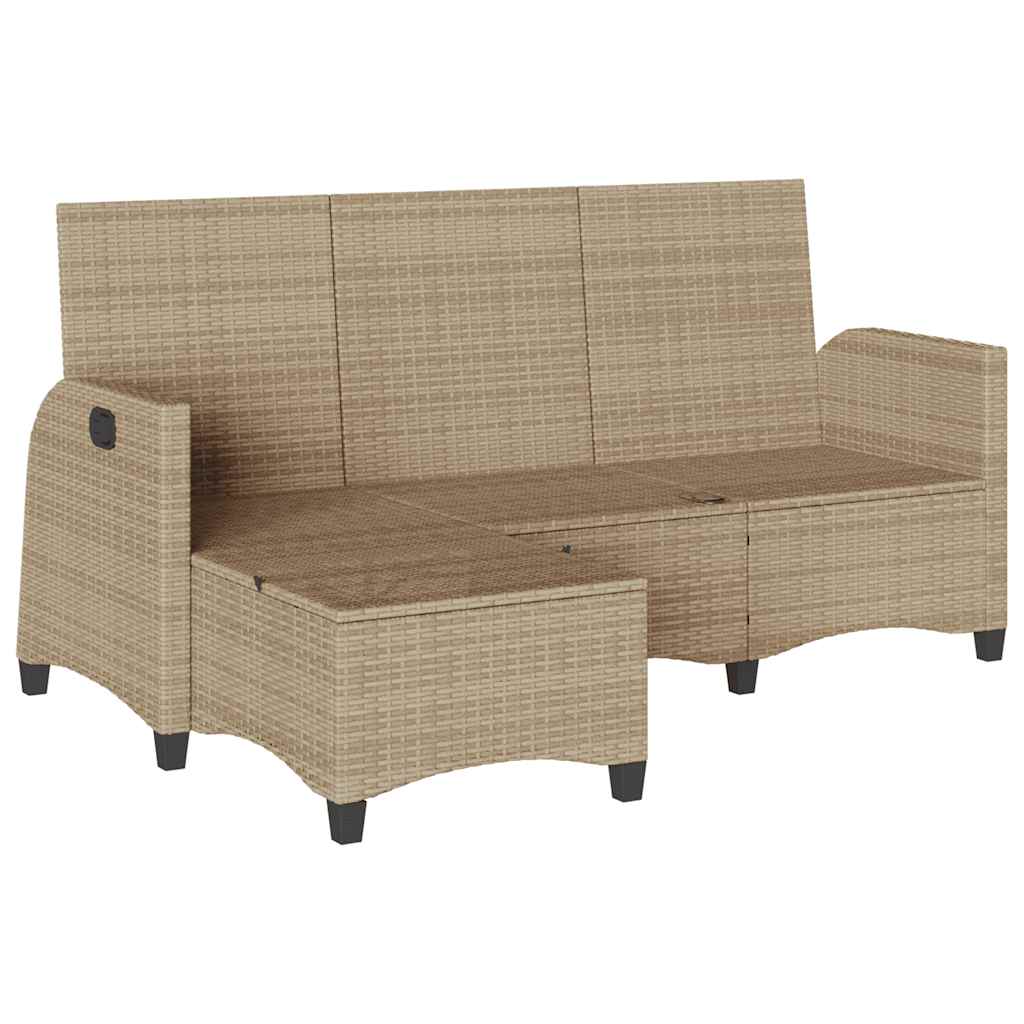 Reclining Garden Sofa with Cushions L-shaped Beige Poly Rattan