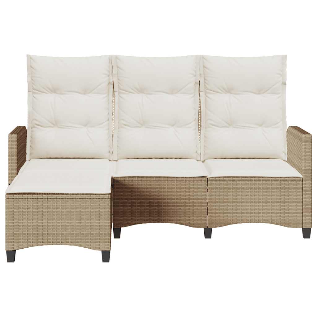 Reclining Garden Sofa with Cushions L-shaped Beige Poly Rattan