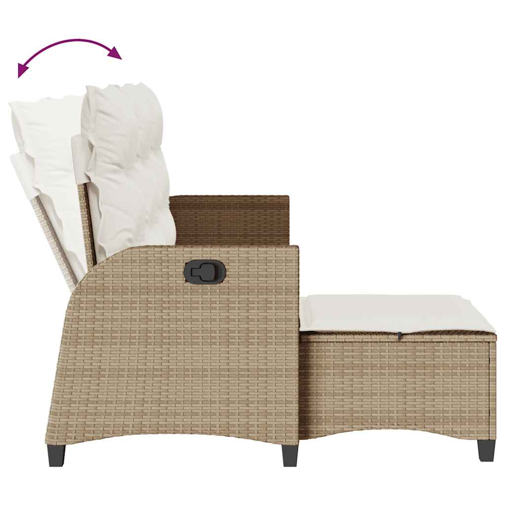 Reclining Garden Sofa with Cushions L-shaped Beige Poly Rattan