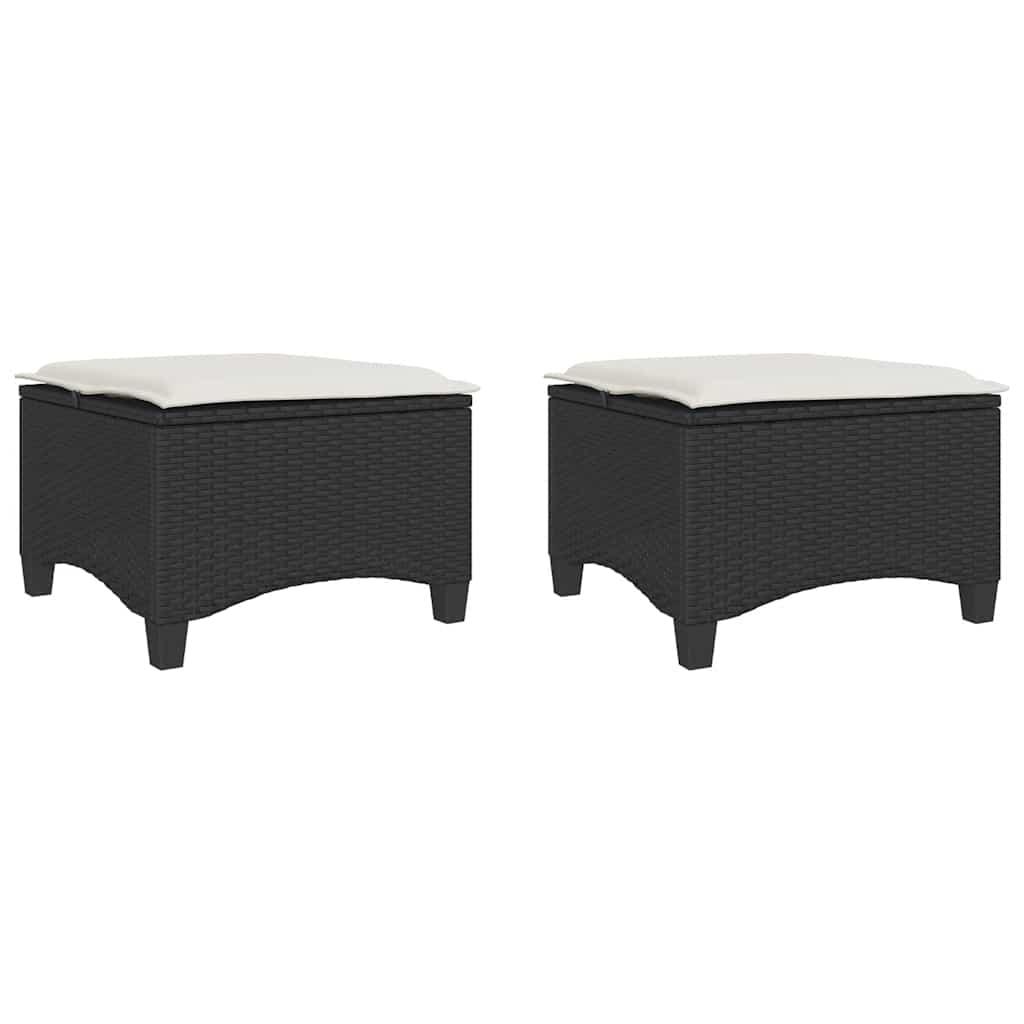 Garden Stools with Cushions 2 pcs Black 55x55x36 cm Poly Rattan