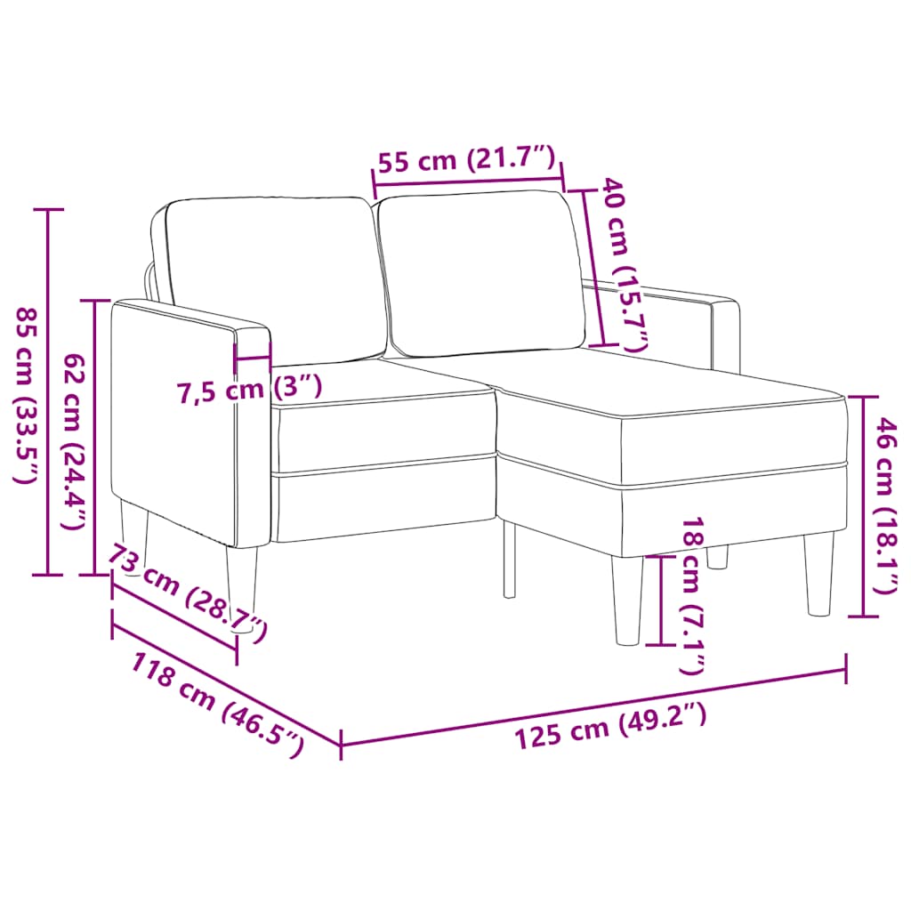 2-Seater Sofa with Chaise L-shaped Dark Grey 125 cm Fabric