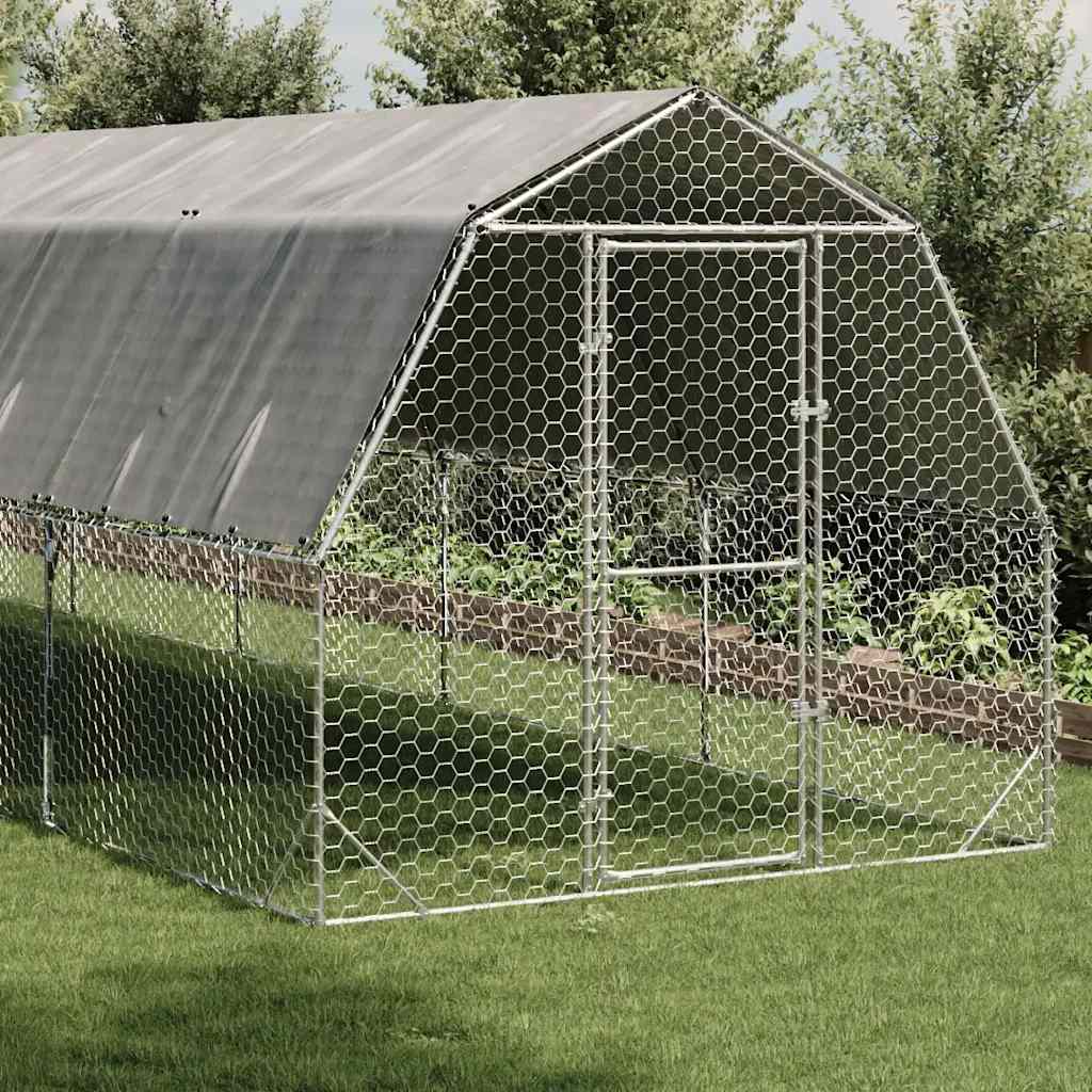 Chicken Run with Roof 2.5x12x2.25 m Galvanised Steel