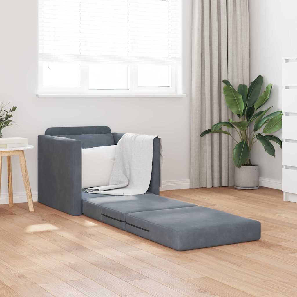 Floor Sofa Bed with Cushion Dark grey 74 x 77 x 81 cm Velvet