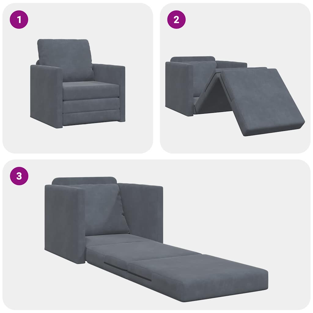 Floor Sofa Bed with Cushion Dark grey 74 x 77 x 81 cm Velvet