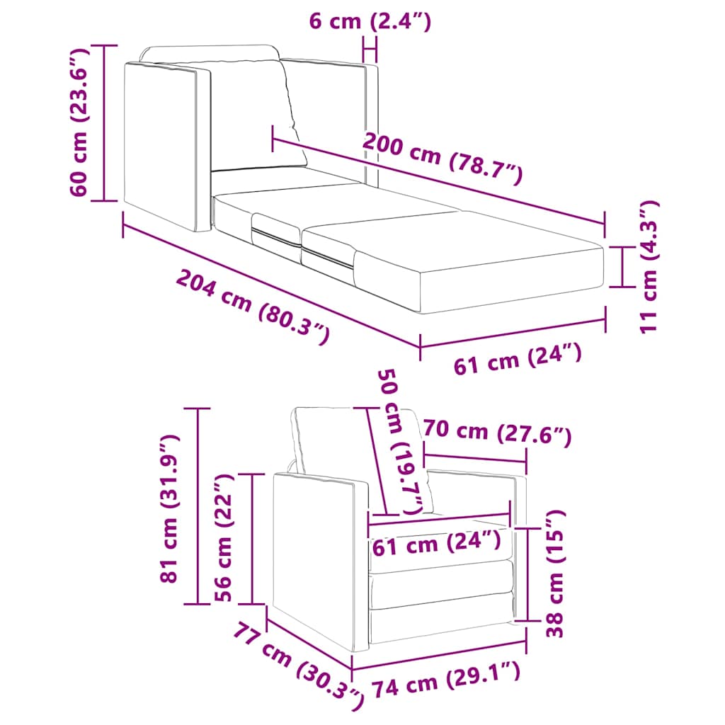 Sofa Bed 60cm Dark Grey Fabric