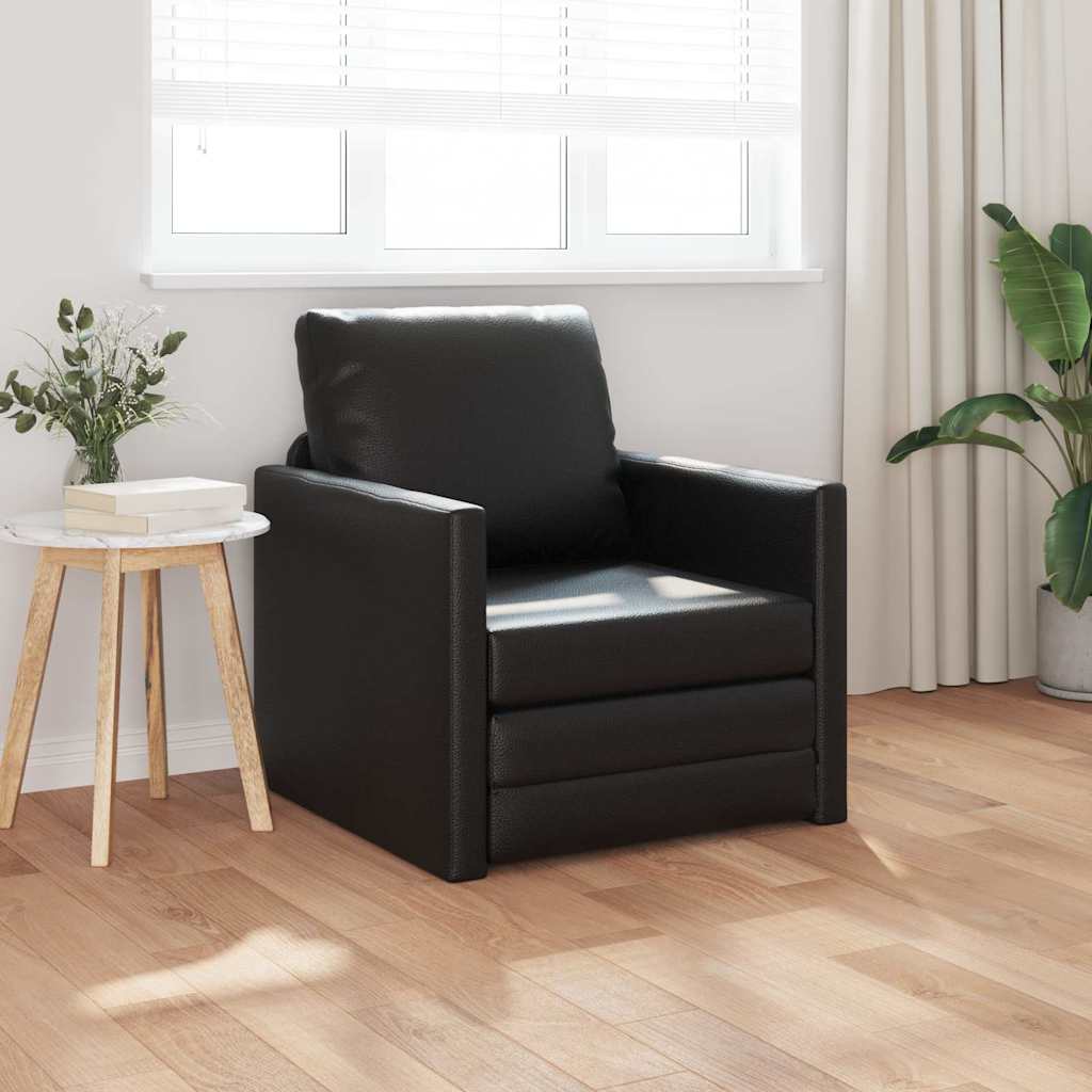 Floor Sofa Bed with Cushion Black 74 x 77 x 81 cm Faux leather