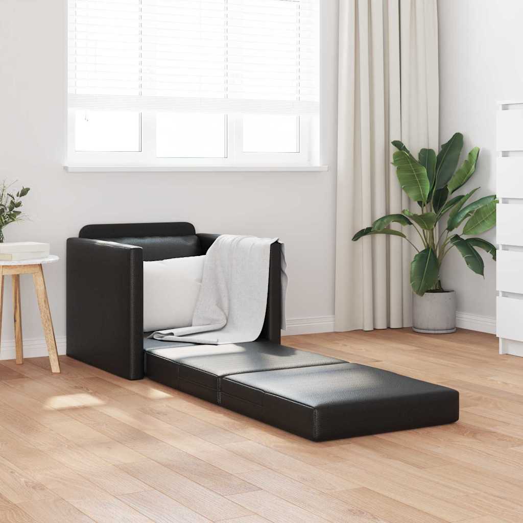 Floor Sofa Bed with Cushion Black 74 x 77 x 81 cm Faux leather