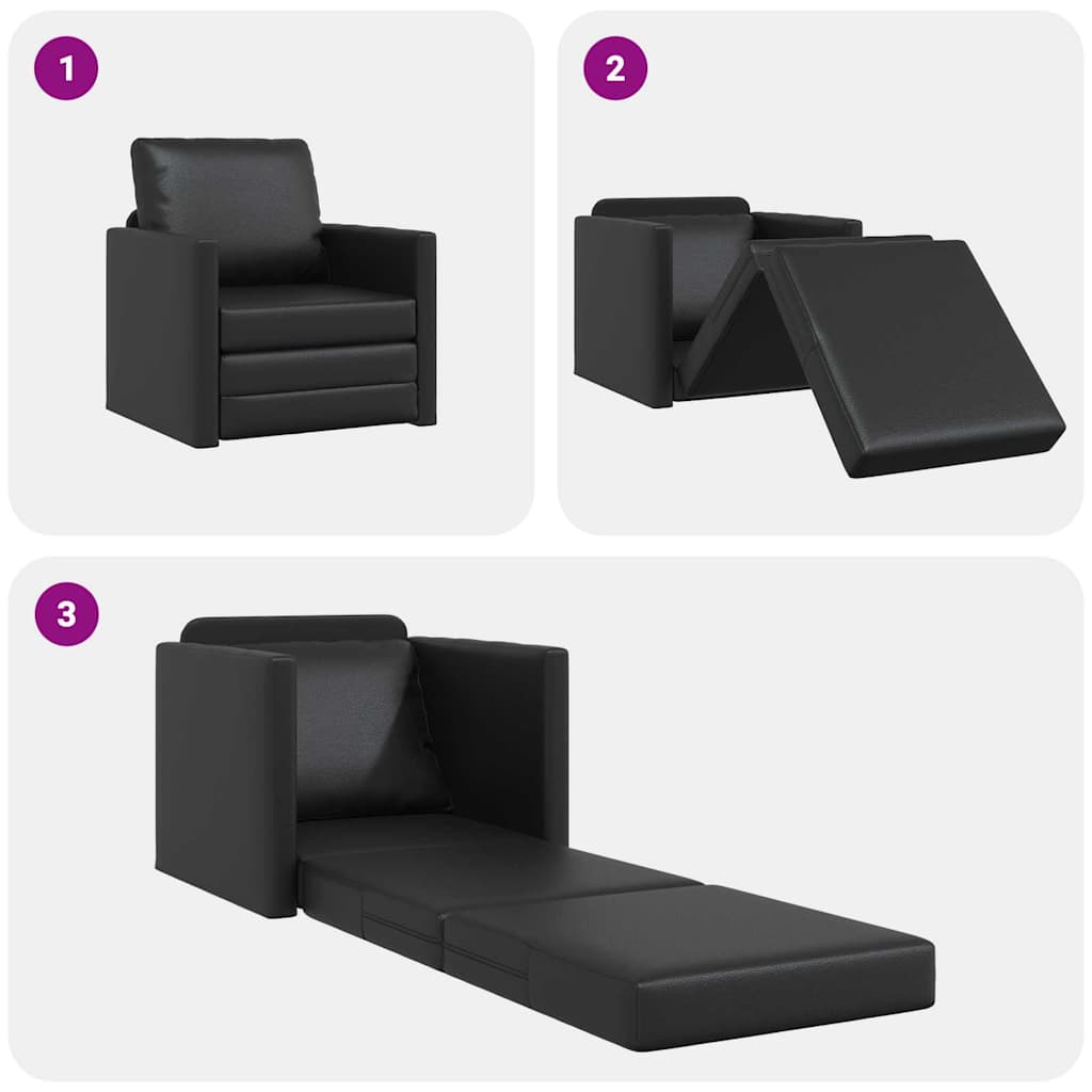 Floor Sofa Bed with Cushion Black 74 x 77 x 81 cm Faux leather