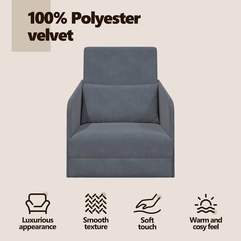 Sofa Bed Dark Grey 65 x 80 x 83 cm Velvet