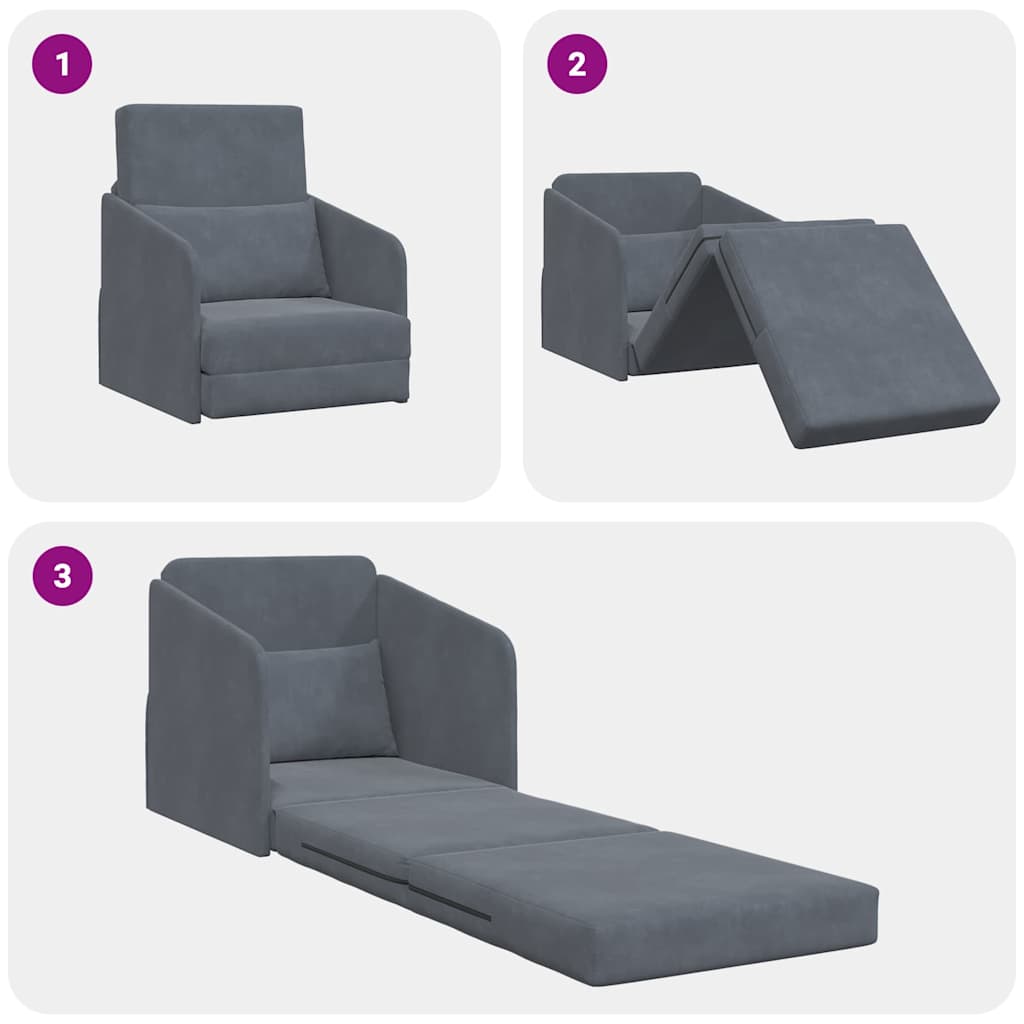 Sofa Bed Dark Grey 65 x 80 x 83 cm Velvet