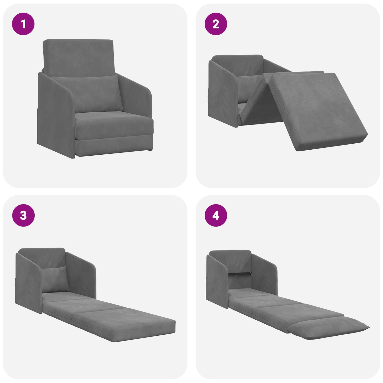 Sofa Bed Dark Grey 65 x 80 x 83 cm Velvet