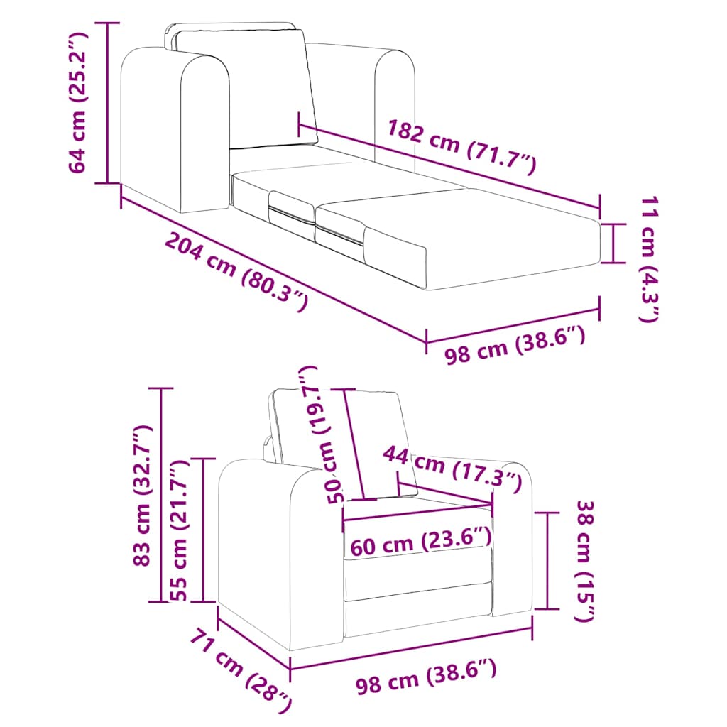 Sofa Bed Dark grey 98 x 71 x 83 cm Velvet
