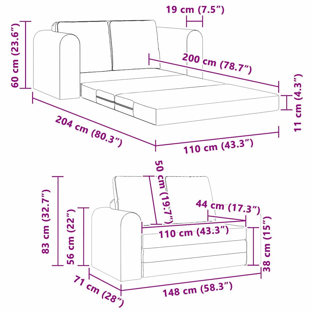 Sofa Bed 60cm Dark Grey Fabric