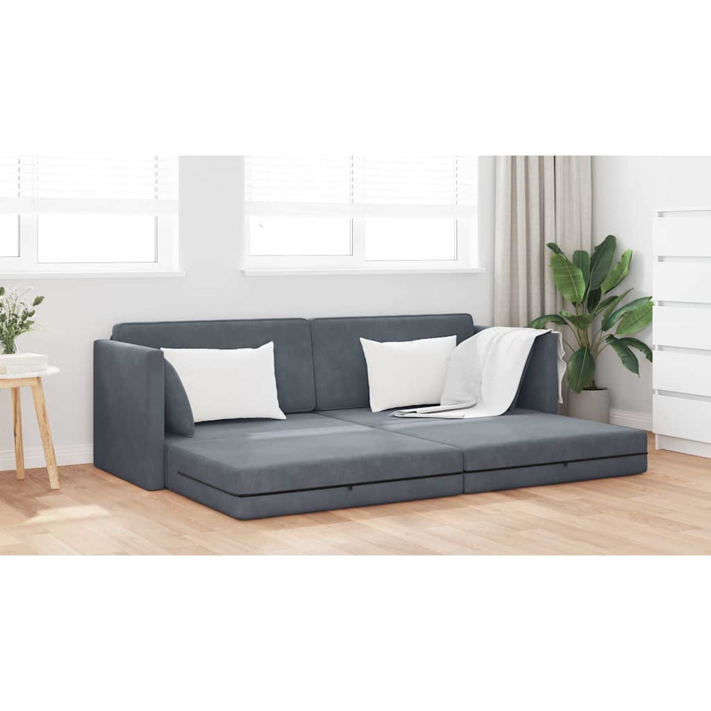 Floor Sofa Bed Dark Grey 213 x 76 x 77 cm Velvet
