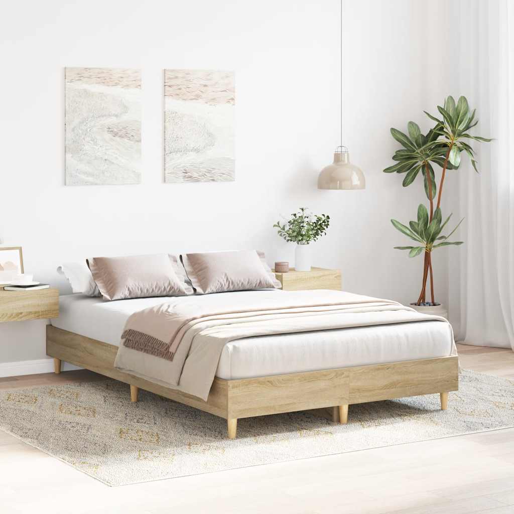 Bed Frame No Mattress Sonoma Oak 135x190 cm Engineered Wood