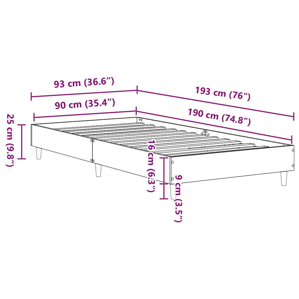 Bed Frame No Mattress White 90x190 cm Engineered Wood