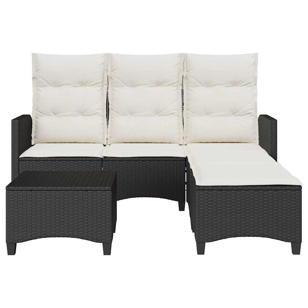 3 Piece Garden Sofa Set with Cushions L-shaped Black Poly Rattan