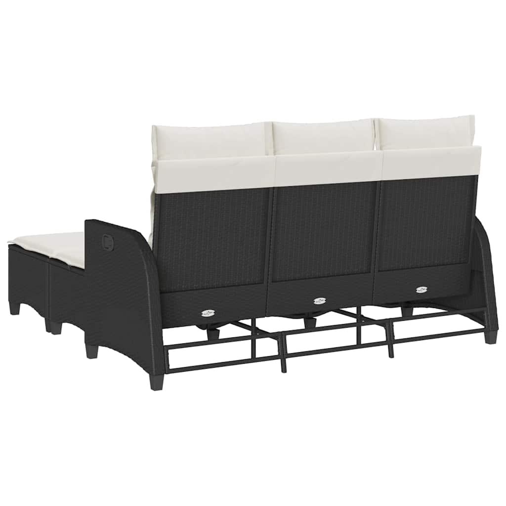 3 Piece Garden Sofa Set with Cushions L-shaped Black Poly Rattan