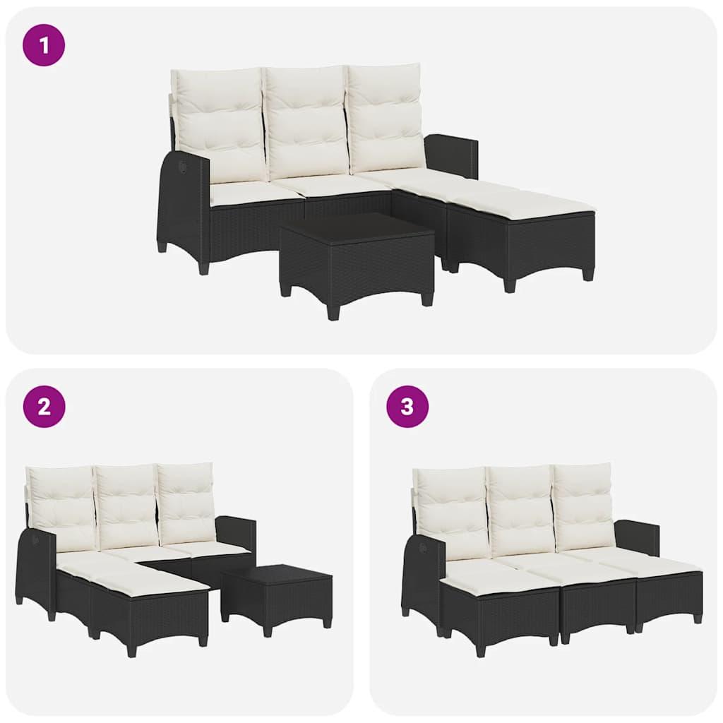 3 Piece Garden Sofa Set with Cushions L-shaped Black Poly Rattan