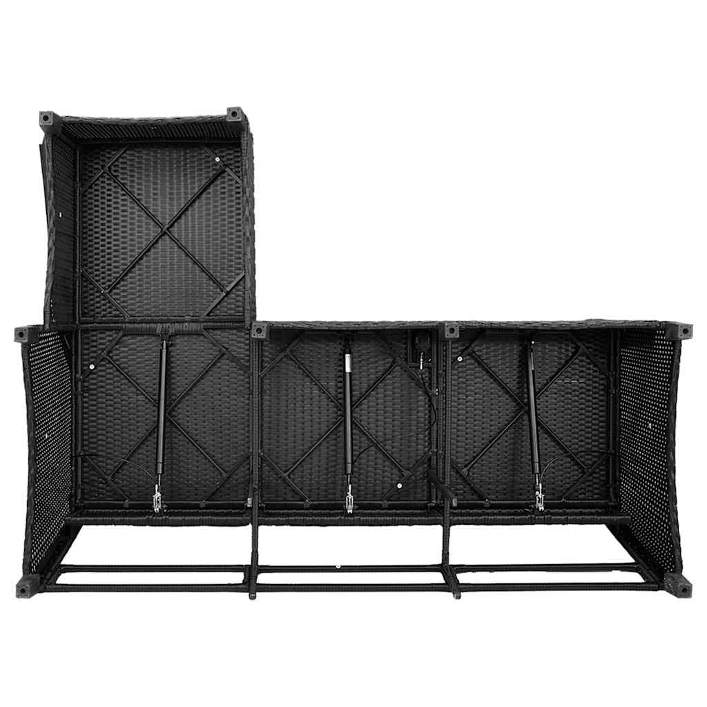 3 Piece Garden Sofa Set with Cushions L-shaped Black Poly Rattan