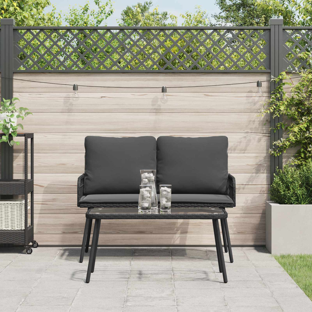 Garden Dining Set with Cushion 2 pcs Black Poly Rattan