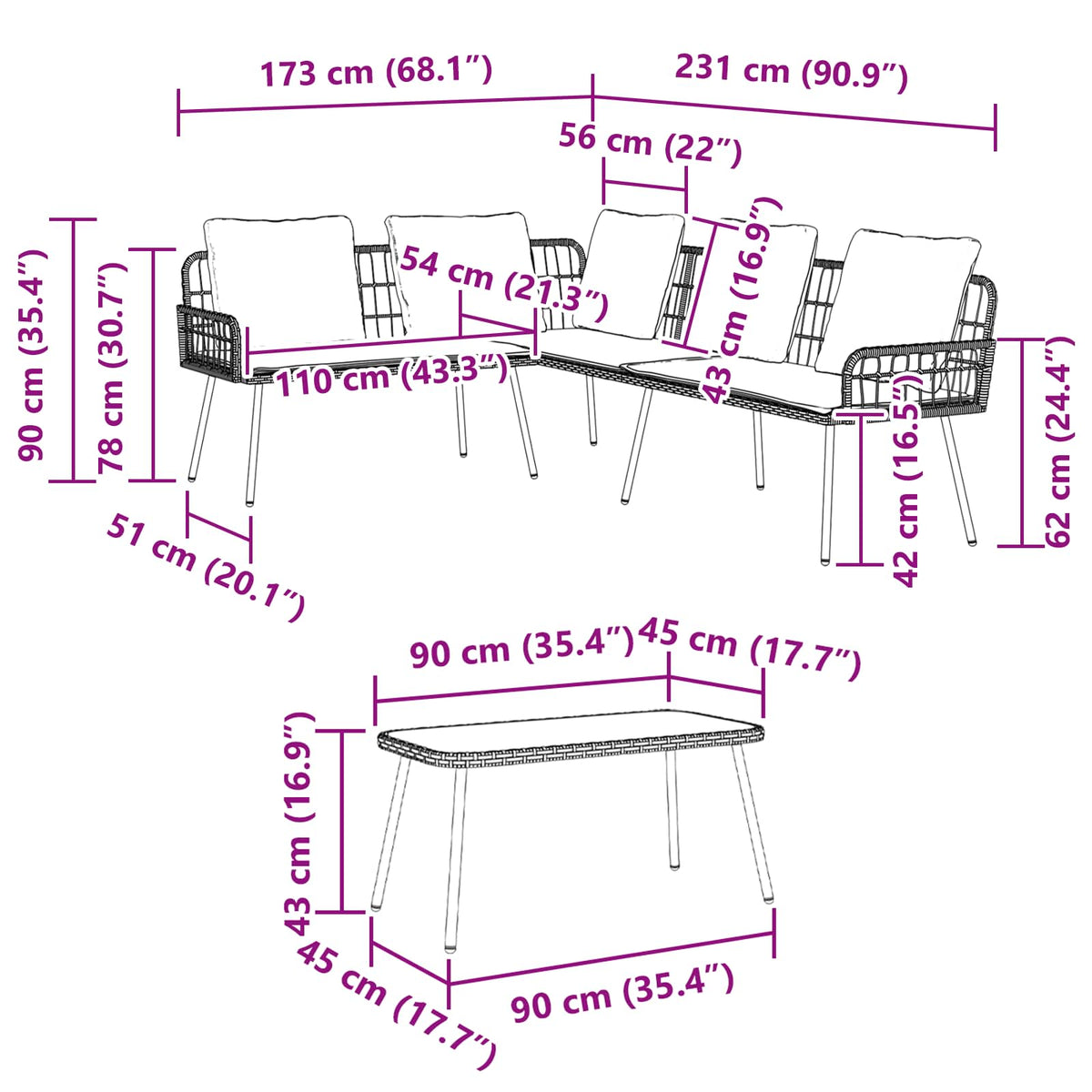 Garden Sofa Set with Cushion 2 pcs Natural Poly Rattan