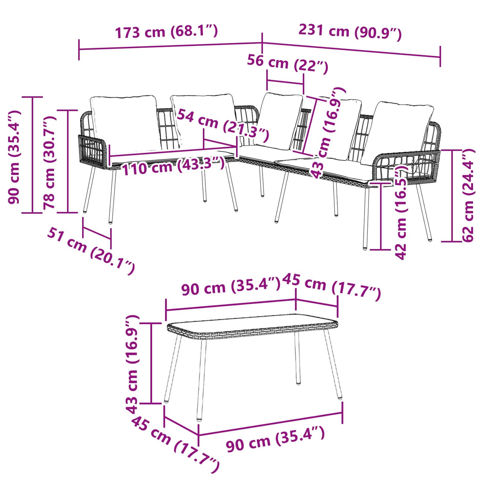 Garden Sofa Set with Cushion 2 pcs Natural Poly Rattan