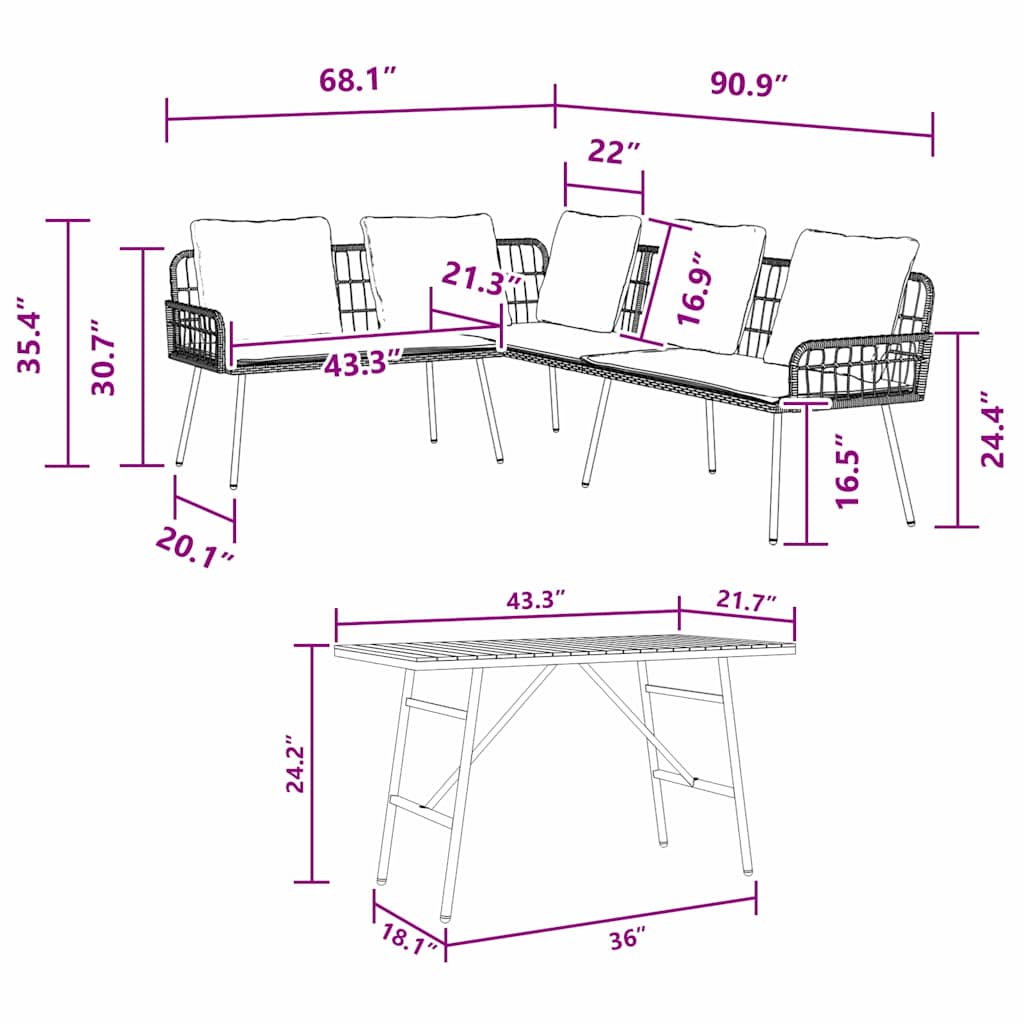 Garden Sofa Set 2 pcs Black Poly Rattan