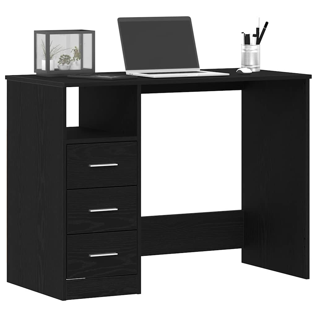 Desk with Drawers Black Oak 102x50x76 cm Engineered Wood
