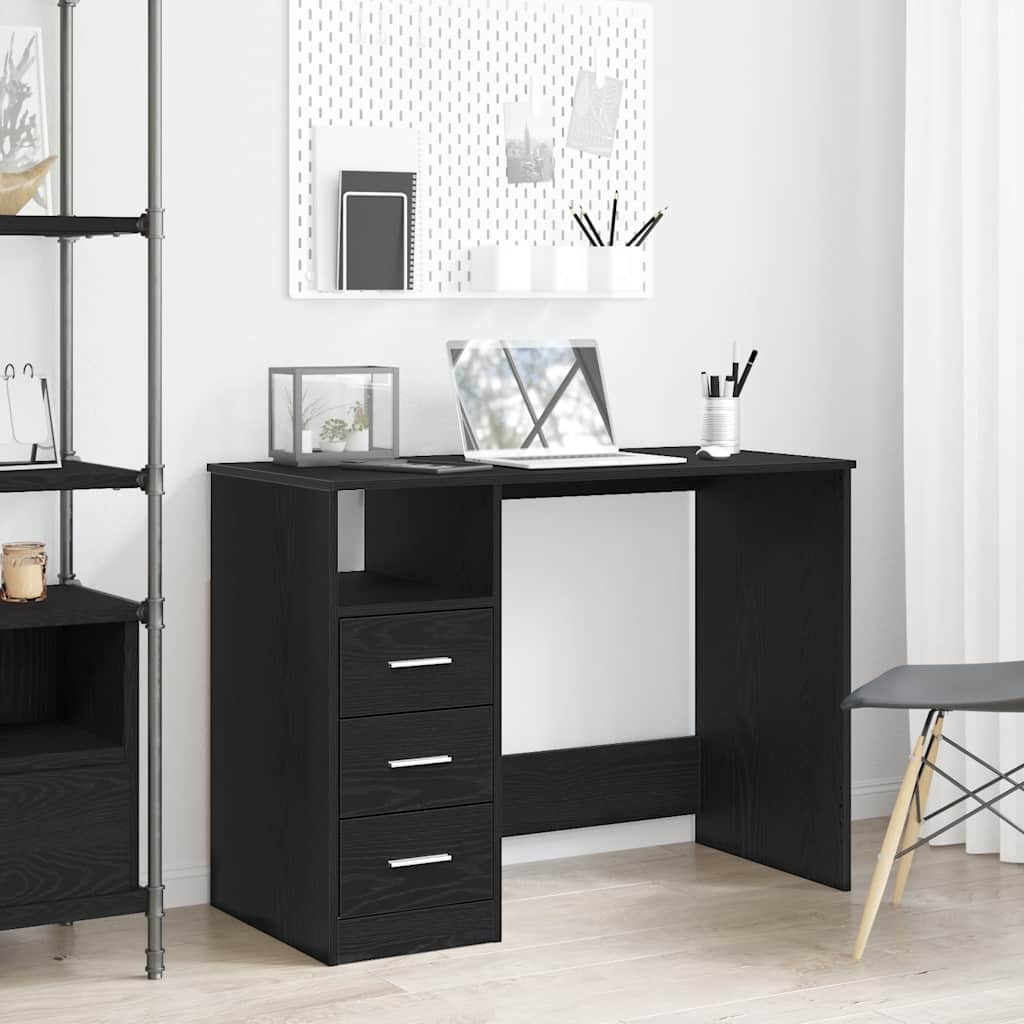 Desk with Drawers Black Oak 102x50x76 cm Engineered Wood